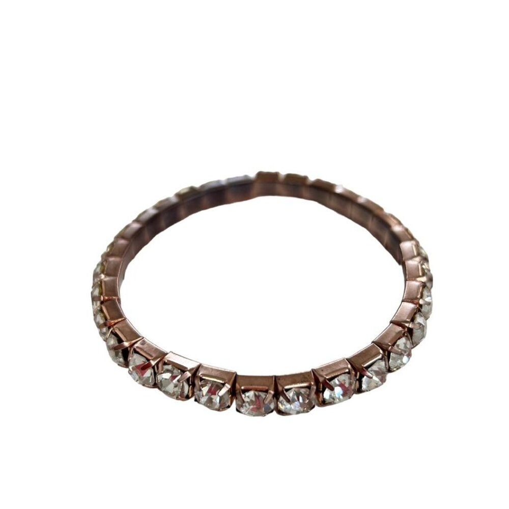 Stretch Bracelet Rhinestone Rose Goldtone Metal Sparkle